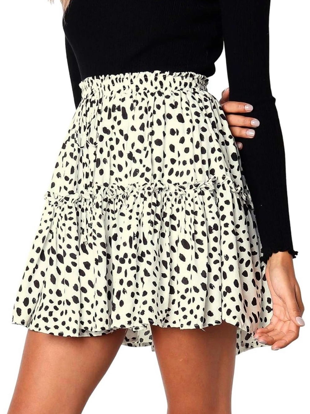 Women’s White Skirt with Black Dots
